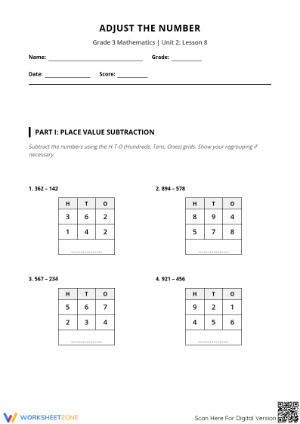 Grade 3 Adjusting Numbers: Essential Math Practice Worksheet