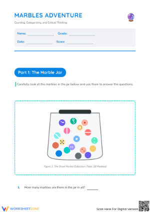 Essential Grade 3 Math Worksheet: Marbles & Addition