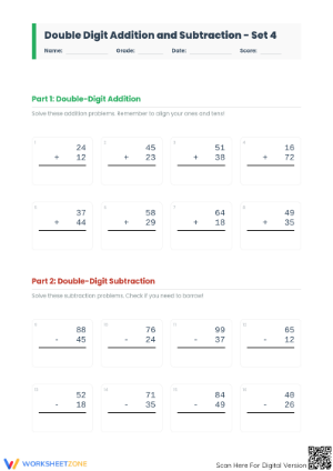 Essential Double Digit Addition and Subtraction Set 4