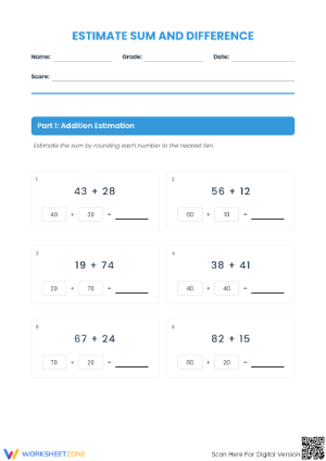 Essential Grade 3 Estimation Worksheet: Sums & Differences