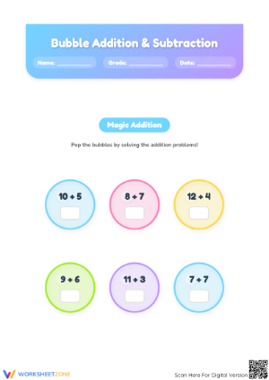 Printable Bubble Addition & Subtraction Worksheet | Grade 1