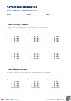 Printable Multi-Digit Addition Worksheet | Grade 4 Math