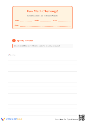 Printable Addition and Subtraction Mastery Revision: Grade 2
