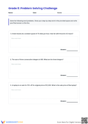 Printable Grade 8 Math: Essential Problem Solving Challenge