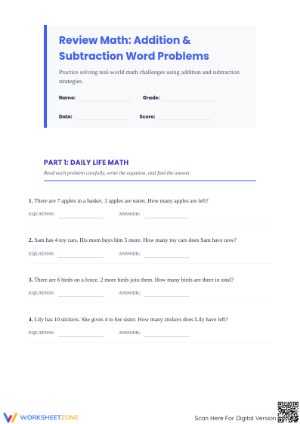 Essential Addition and Subtraction Word Problems Review