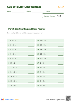 Essential Add or Subtract by 2 Worksheet | Grade 3 Math