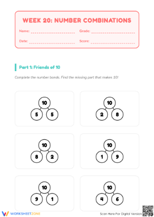 Essential Friends of 10 Number Bonds Worksheet | Grade 1