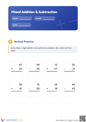 Mixed Addition and Subtraction Worksheet | Grade 2 Essential