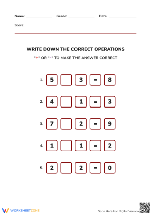 Essential Basic Operations Worksheet | Grade 1-2 Math