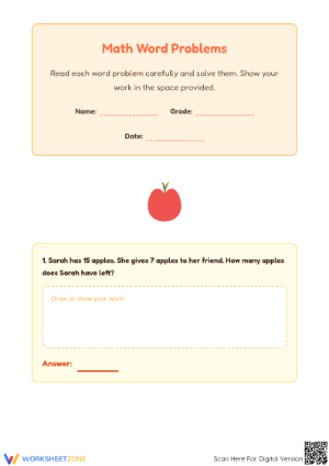 Printable Grade 1 Math Word Problems: Addition & Subtraction