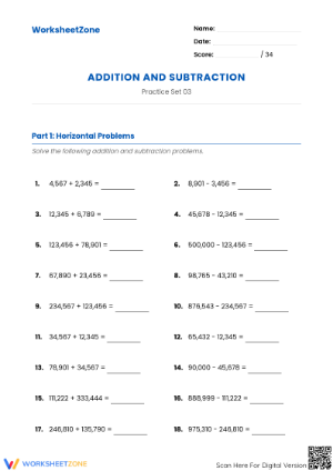 Essential Grade 5 Addition & Subtraction Practice Worksheet