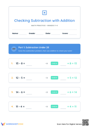 Essential Grade 2 Worksheet: Checking Subtraction with Addition