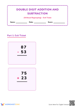 Double Digit Addition & Subtraction — Printable Grade 2