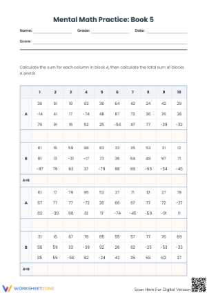 Mental Math Practice Worksheet | Grade 4-5 Essential