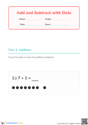 Essential Add and Subtract with Dots Worksheet | Grade K-1