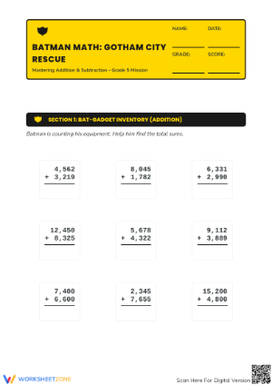 Essential Batman Math Worksheet | Grade 5 Aligned