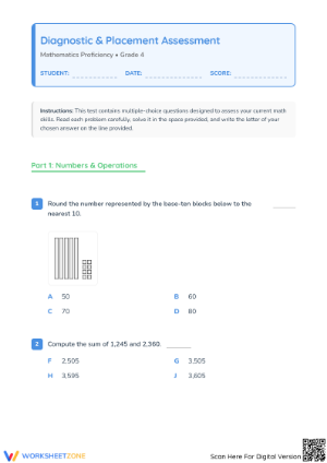 4.NBT.B.4 Worksheet: Math Diagnostic — Grade 4 Aligned