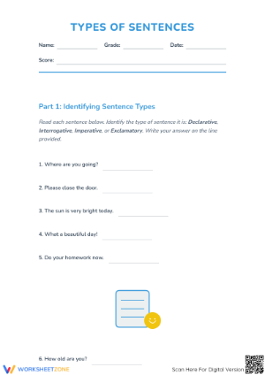 Printable Types of Sentences Worksheet | Grade 3-4 ELA