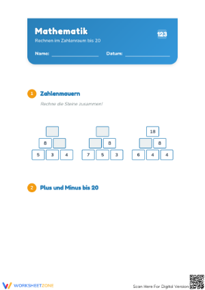 Printable Grade 1 Addition and Subtraction to 20 Worksheet