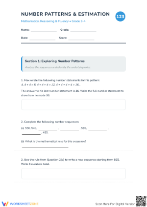 Essential Number Patterns & Estimation Worksheet | Grade 3-4
