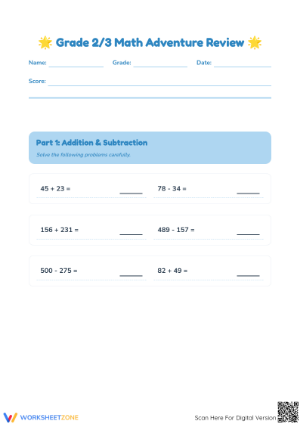 Grade 2/3 Math Adventure Review: Essential Printable Packet