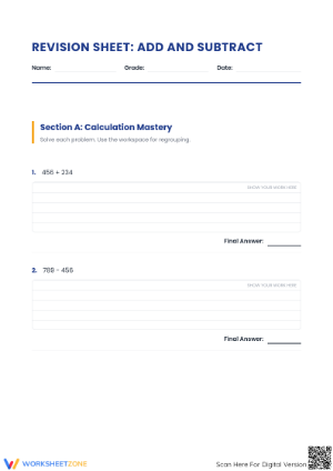 Printable Multi-Digit Addition and Subtraction Worksheet