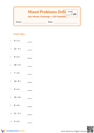 Essential Mixed Math Drill: 100 Problems for Grade 3
