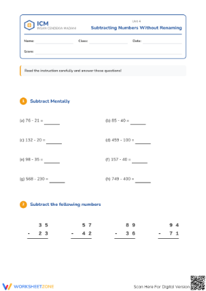 Essential Grade 2 Subtracting Without Renaming Worksheet