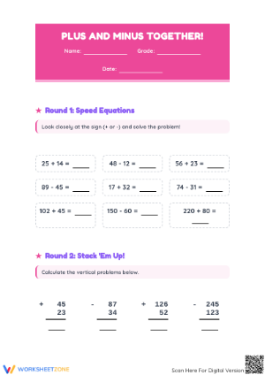 Printable Addition and Subtraction Mixed Practice | Grade 2