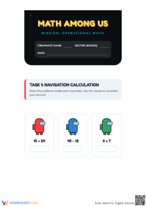 Printable Math Among Us Worksheet | Grade 3 Operations