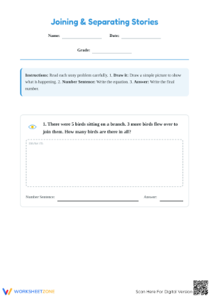 Grade 1 Math Story Problems — Printable No-Prep Worksheet