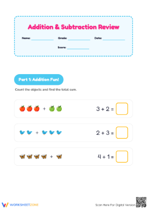 Printable Addition and Subtraction Review | Grade 1 Math