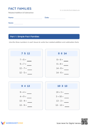 Related Addition and Subtraction Worksheet | Essential Math