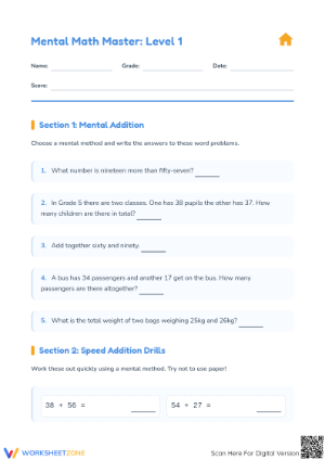 Essential Mental Math Master Worksheet | Grade 3-4 Ready
