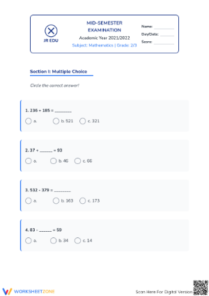 Essential Mid-Semester Math Exam: Grades 2-3 Aligned