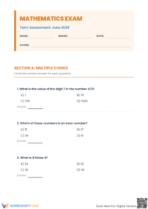 Essential Grade 3 Math Exam: Comprehensive Term Assessment