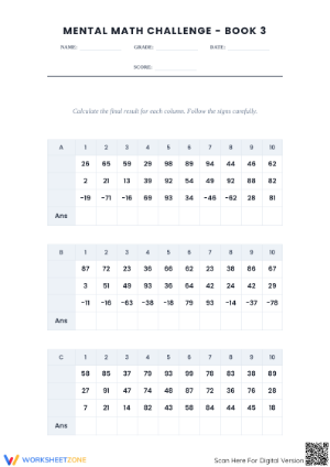 Grades 3-5 Mental Math — Printable No-Prep Worksheet