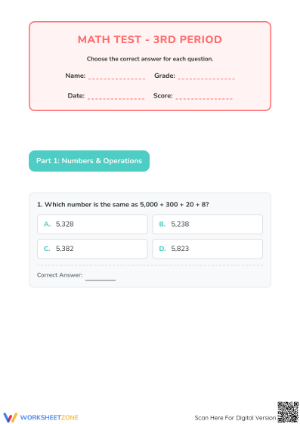 3.NBT.A.2 Worksheet: Math Test — Grade 3 Aligned