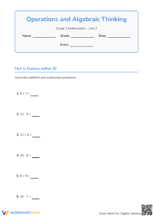 Grade 2 Math Fluency — Printable No-Prep Worksheet