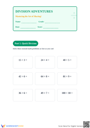 Essential Grade 4 Division Adventures Worksheet | Ready
