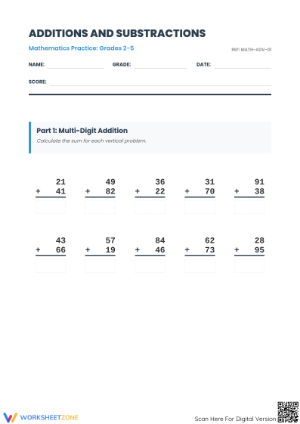 Essential Addition and Subtraction Worksheet | Grades 2-5