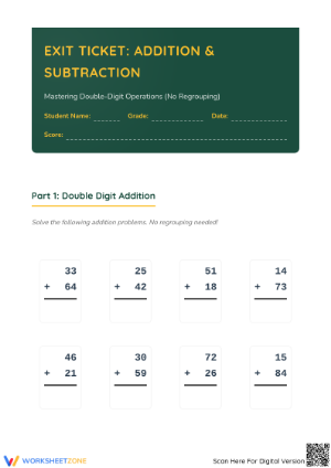Essential Double-Digit Addition & Subtraction Exit Ticket