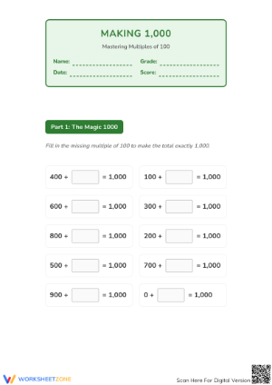Essential Grade 3 Multiples of 100 to 1000 Worksheet