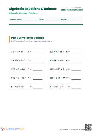 Algebraic Equations Worksheet | Grade 4 & 5 Essential