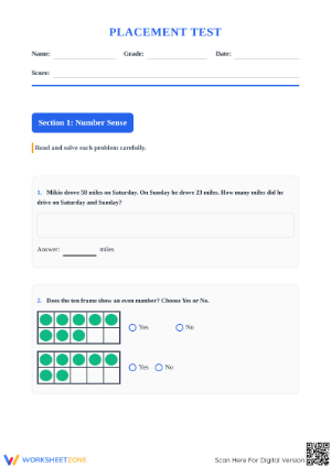 Essential Math Placement Test Worksheet — Grade 3 Aligned