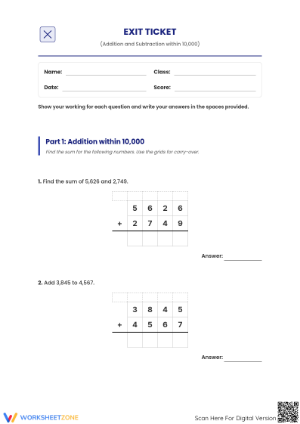 Essential Exit Ticket: Addition & Subtraction within 10,000