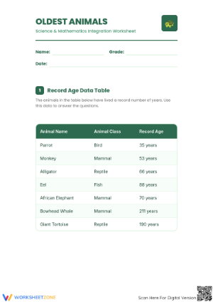 Grade 3 Oldest Animals — Printable No-Prep Worksheet