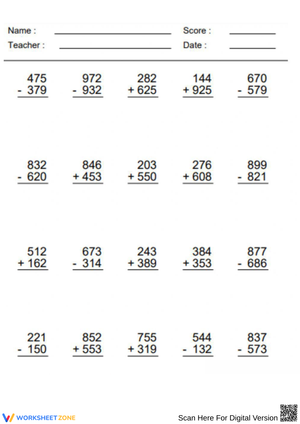 Three-Digit Addition & Subtraction