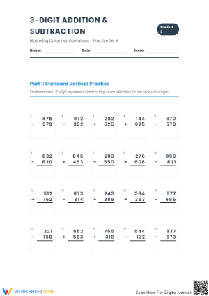 Essential 3-Digit Addition & Subtraction Practice Grade 4-5