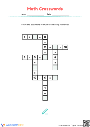 Essential Addition and Subtraction Crossword | Grade 1